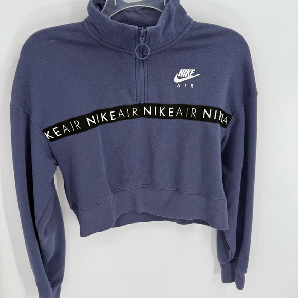 Nike Air Sweatshirt Womens Size Small Blue Long Sleeve Mock Neck 1/4 Zip Cropped - Picture 3 of 7